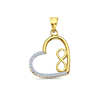 14K Yellow Gold CZ Heart Infinity Pendant 25mmX16mm 1.1 grams